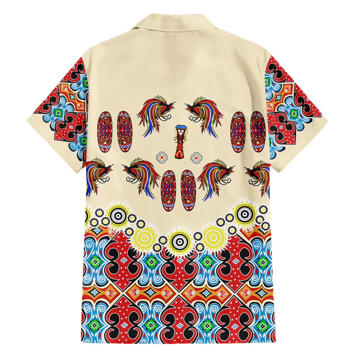 Papua Batik Motif Bird Of Paradise and Native Papuan Shield Family Matching Off Shoulder Short Dress and Hawaiian Shirt LT9 - Polynesian Pride