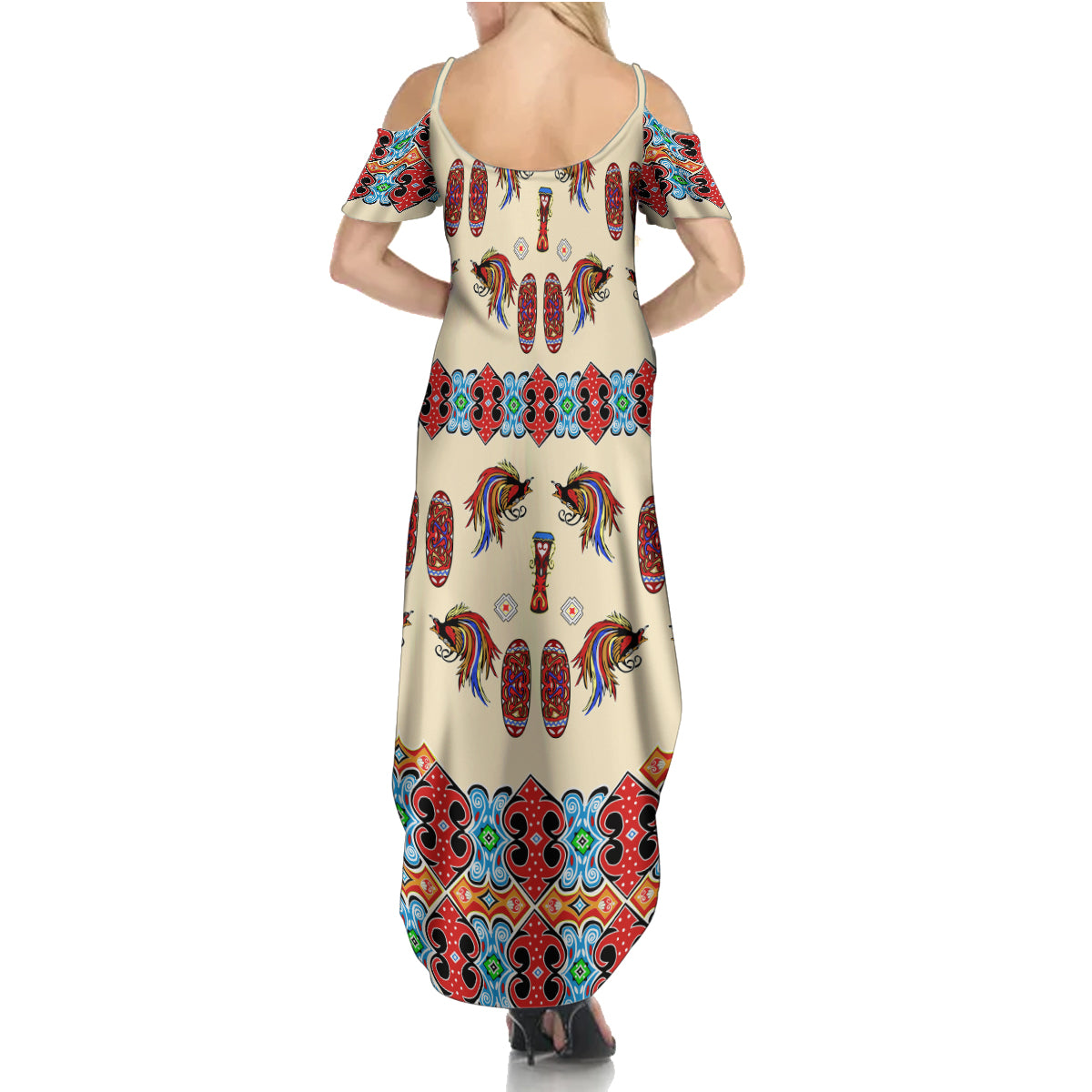Papua Batik Motif Bird Of Paradise and Native Papuan Shield Family Matching Summer Maxi Dress and Hawaiian Shirt LT9 - Polynesian Pride