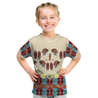 Papua Batik Motif Bird Of Paradise and Native Papuan Shield Kid T Shirt LT9 Beige - Polynesian Pride