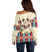Papua Batik Motif Bird Of Paradise and Native Papuan Shield Off Shoulder Sweater LT9 - Polynesian Pride