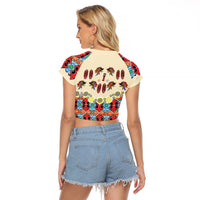 Papua Batik Motif Bird Of Paradise and Native Papuan Shield Raglan Cropped T Shirt LT9 - Polynesian Pride