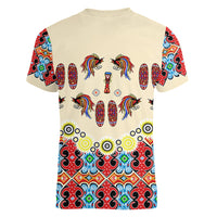 Papua Batik Motif Bird Of Paradise and Native Papuan Shield Women V Neck T Shirt LT9 - Polynesian Pride