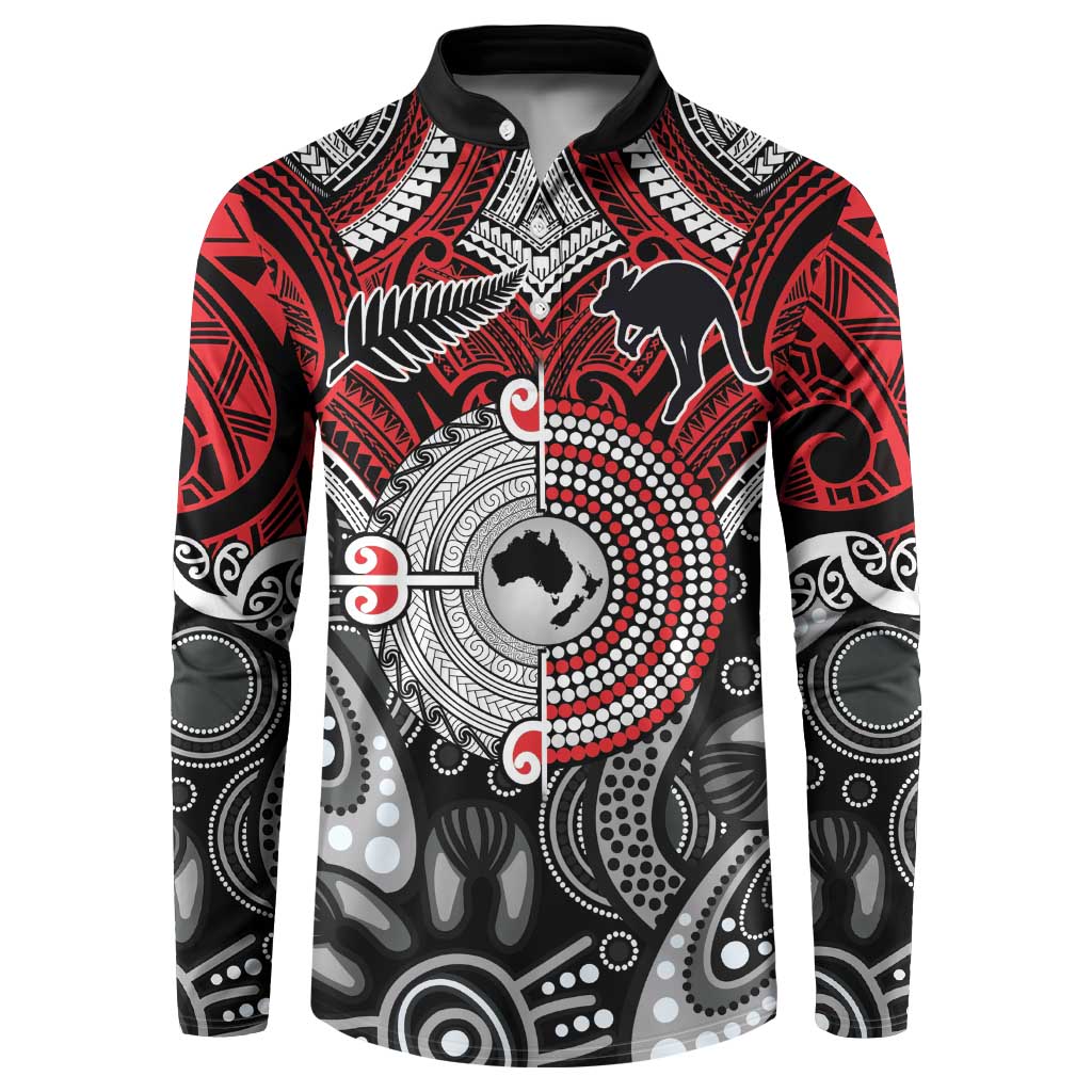 Aotearoa and Australia Button Sweatshirt New Zealand Honour The Treaty Ake!Ake!Ake! LT9 Red - Polynesian Pride