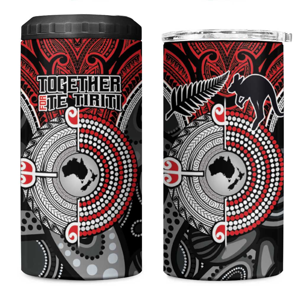 Aotearoa and Australia 4 in 1 Can Cooler Tumbler New Zealand Honour The Treaty Ake!Ake!Ake!