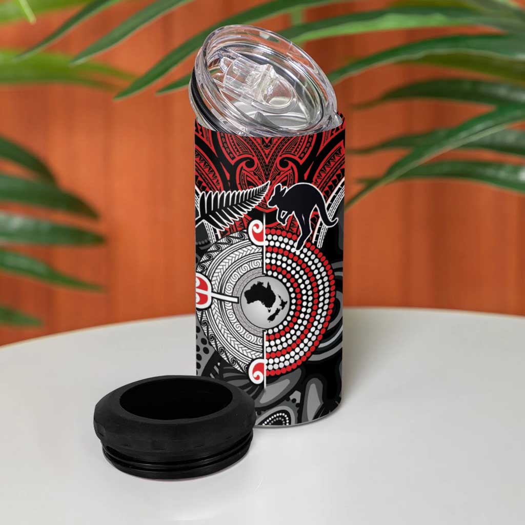 Aotearoa and Australia 4 in 1 Can Cooler Tumbler New Zealand Honour The Treaty Ake!Ake!Ake!