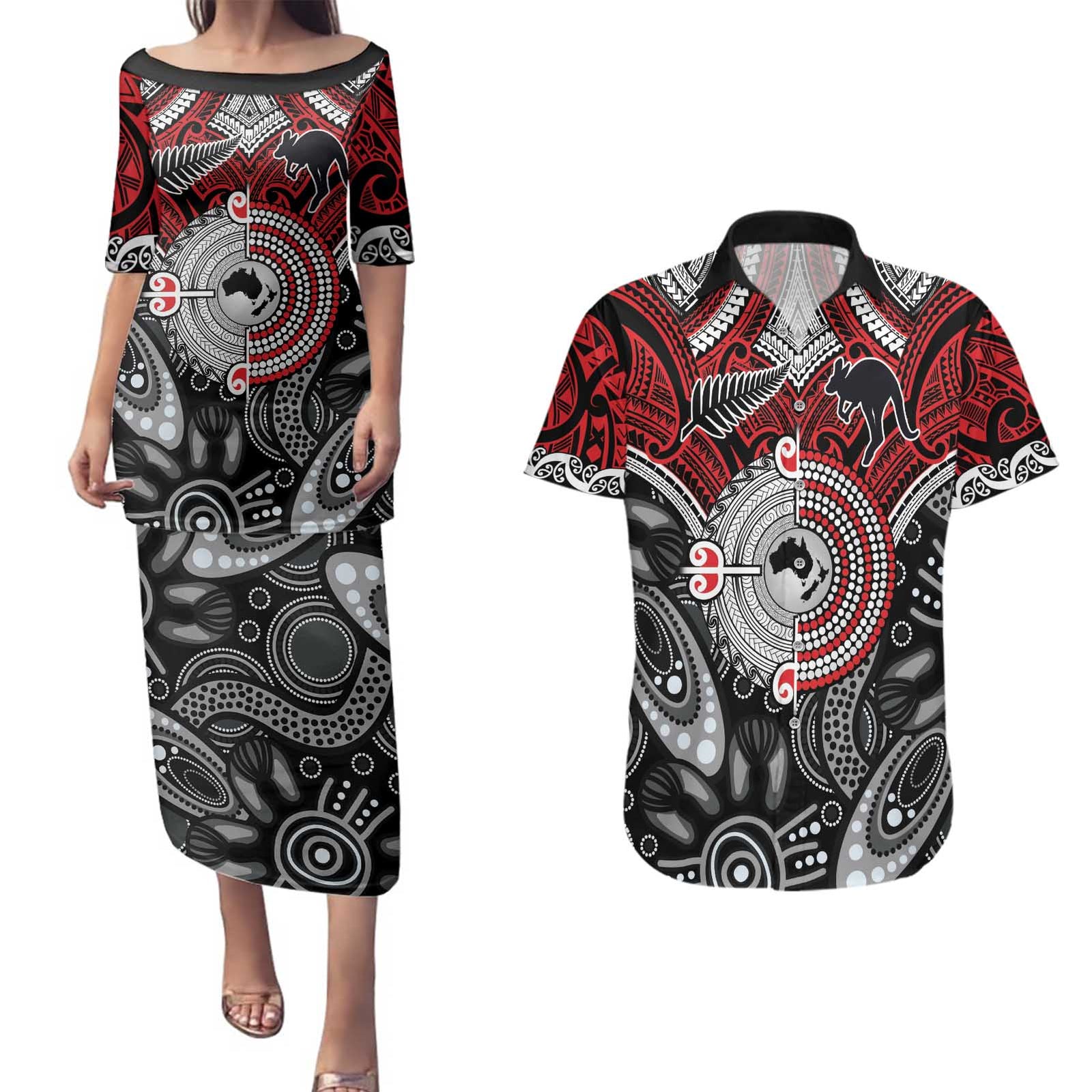 Aotearoa and Australia Couples Matching Puletasi and Hawaiian Shirt New Zealand Honour The Treaty Ake!Ake!Ake! LT9 Red - Polynesian Pride