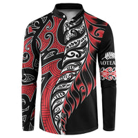 Koru Fern New Zealand Button Sweatshirt Maori Tribal Pattern LT9 Red - Polynesian Pride