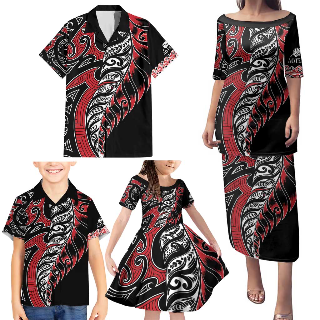 Koru Fern New Zealand Family Matching Puletasi and Hawaiian Shirt Maori Tribal Pattern