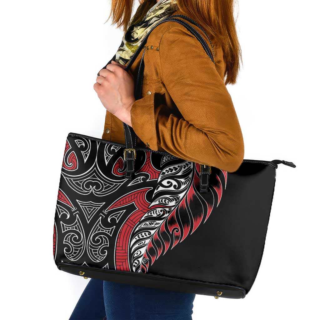 Koru Fern New Zealand Leather Tote Bag Maori Tribal Pattern LT9 Red - Polynesian Pride