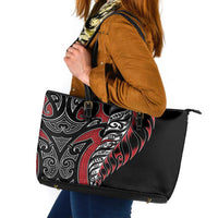 Koru Fern New Zealand Leather Tote Bag Maori Tribal Pattern LT9 Red - Polynesian Pride