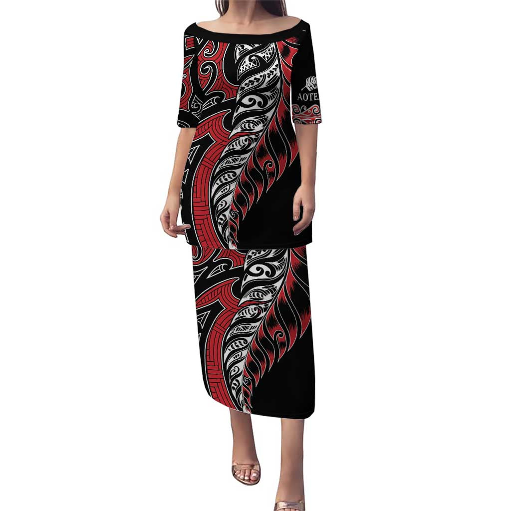 Koru Fern New Zealand Puletasi Maori Tribal Pattern LT9 Long Dress Red - Polynesian Pride