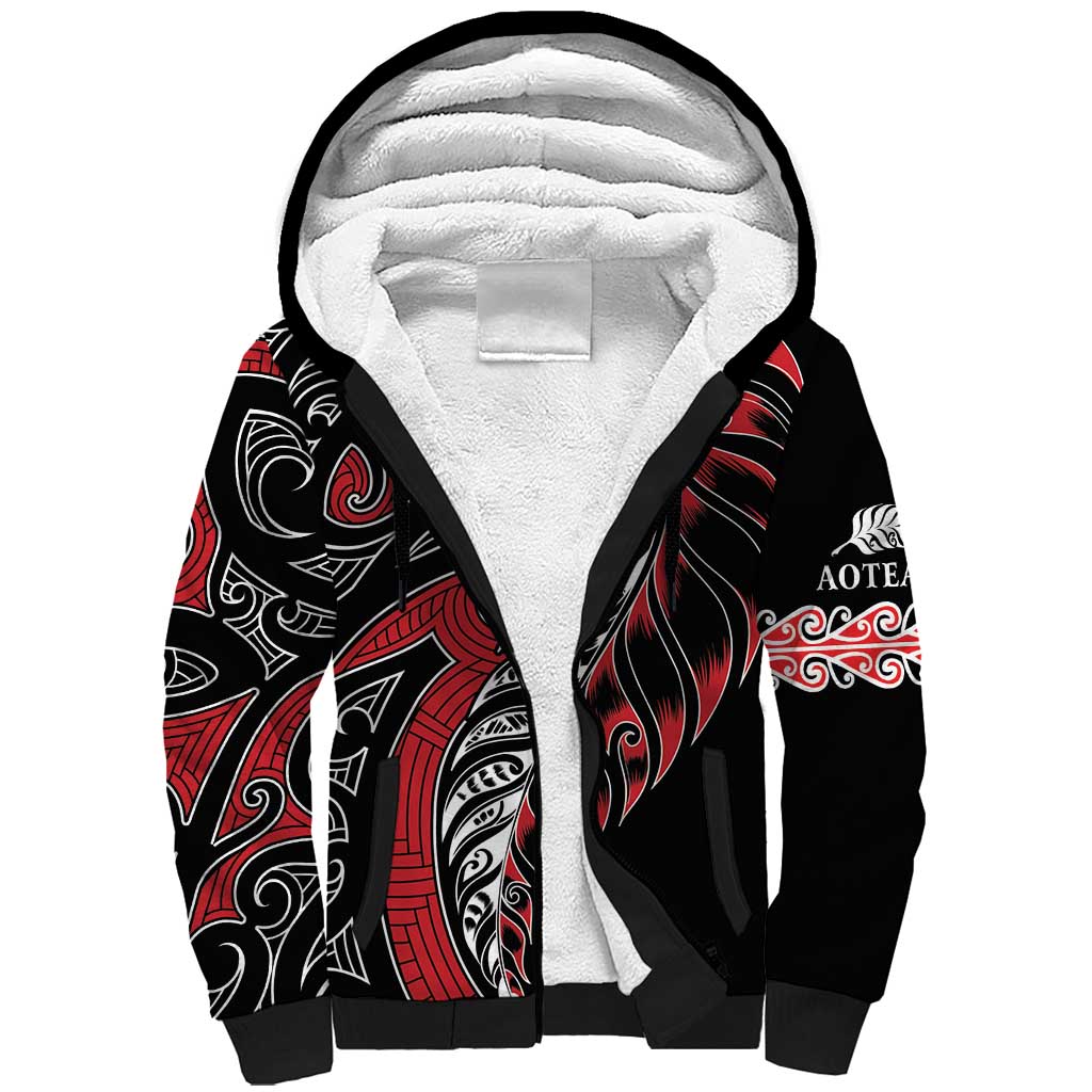 Koru Fern New Zealand Sherpa Hoodie - Maori Tribal Pattern LT9 Unisex Red - Polynesian Pride