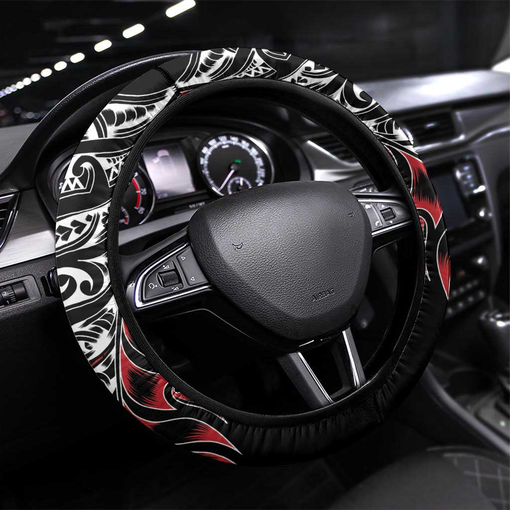 Koru Fern New Zealand Steering Wheel Cover Maori Tribal Pattern LT9 Universal Fit Red - Polynesian Pride