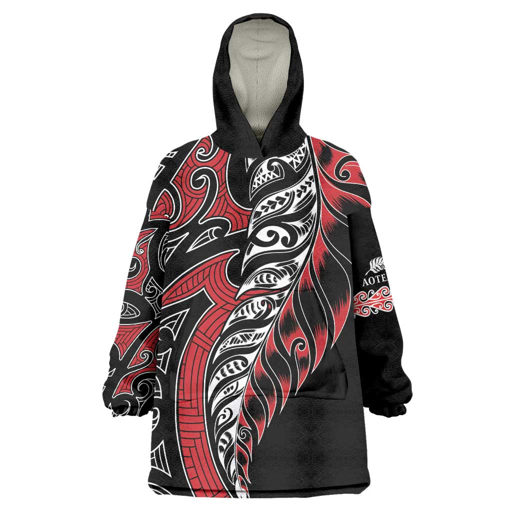 Koru Fern New Zealand Wearable Blanket Hoodie - Maori Tribal Pattern LT9 One Size Red - Polynesian Pride