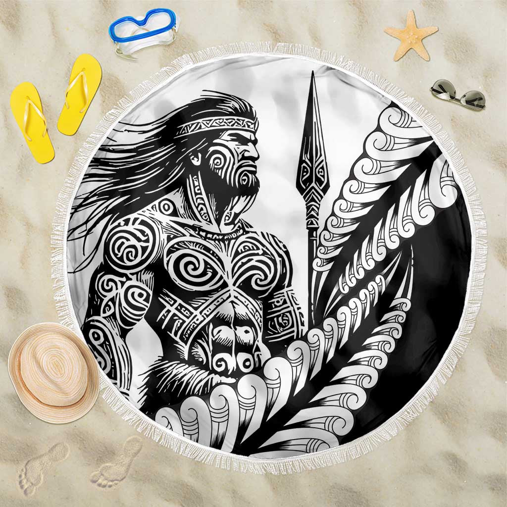 Koru Fern New Zealand Maori Tribal Warrior Beach Blanket - LT9 One Size 150cm Black - Polynesian Pride
