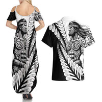 Koru Fern New Zealand Maori Tribal Warrior Couples Matching Summer Maxi Dress and Hawaiian Shirt