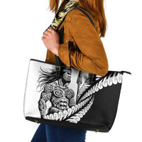 Koru Fern New Zealand Maori Tribal Warrior Leather Tote Bag LT9 Black - Polynesian Pride
