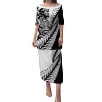 Koru Fern New Zealand Maori Tribal Warrior Puletasi LT9 Long Dress Black - Polynesian Pride