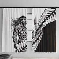 Koru Fern New Zealand Maori Tribal Warrior Window Curtain LT9 With Hooks Black - Polynesian Pride