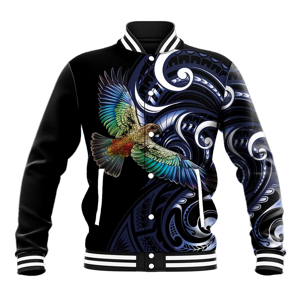 New Zealand Kea Bird Personalised Baseball Jacket Maori Tribal Koru Art LT9 Unisex Blue - Polynesian Pride