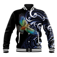 New Zealand Kea Bird Personalised Baseball Jacket Maori Tribal Koru Art LT9 Unisex Blue - Polynesian Pride