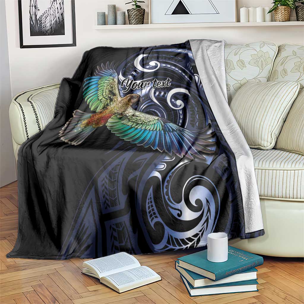 New Zealand Kea Bird Personalised Blanket Maori Tribal Koru Art LT9 Blue - Polynesian Pride