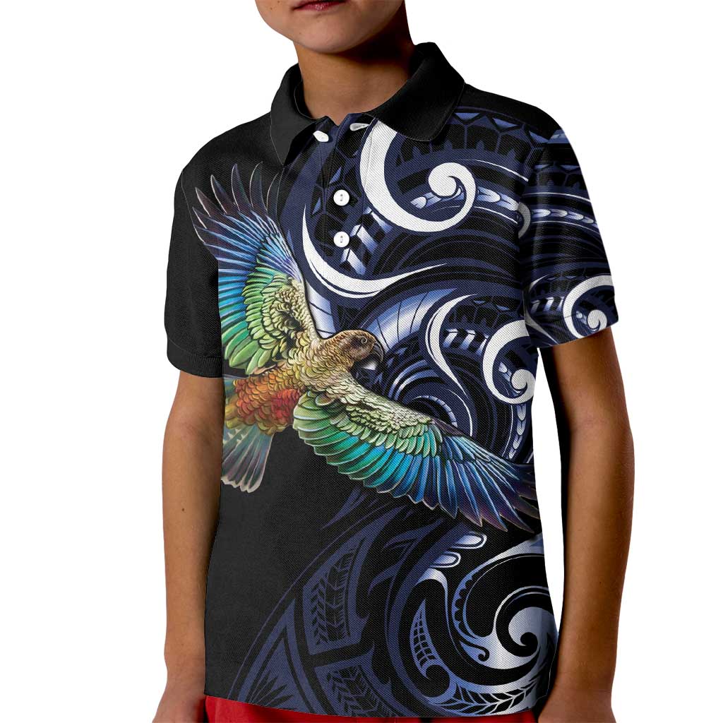 New Zealand Kea Bird Personalised Kid Polo Shirt Maori Tribal Koru Art