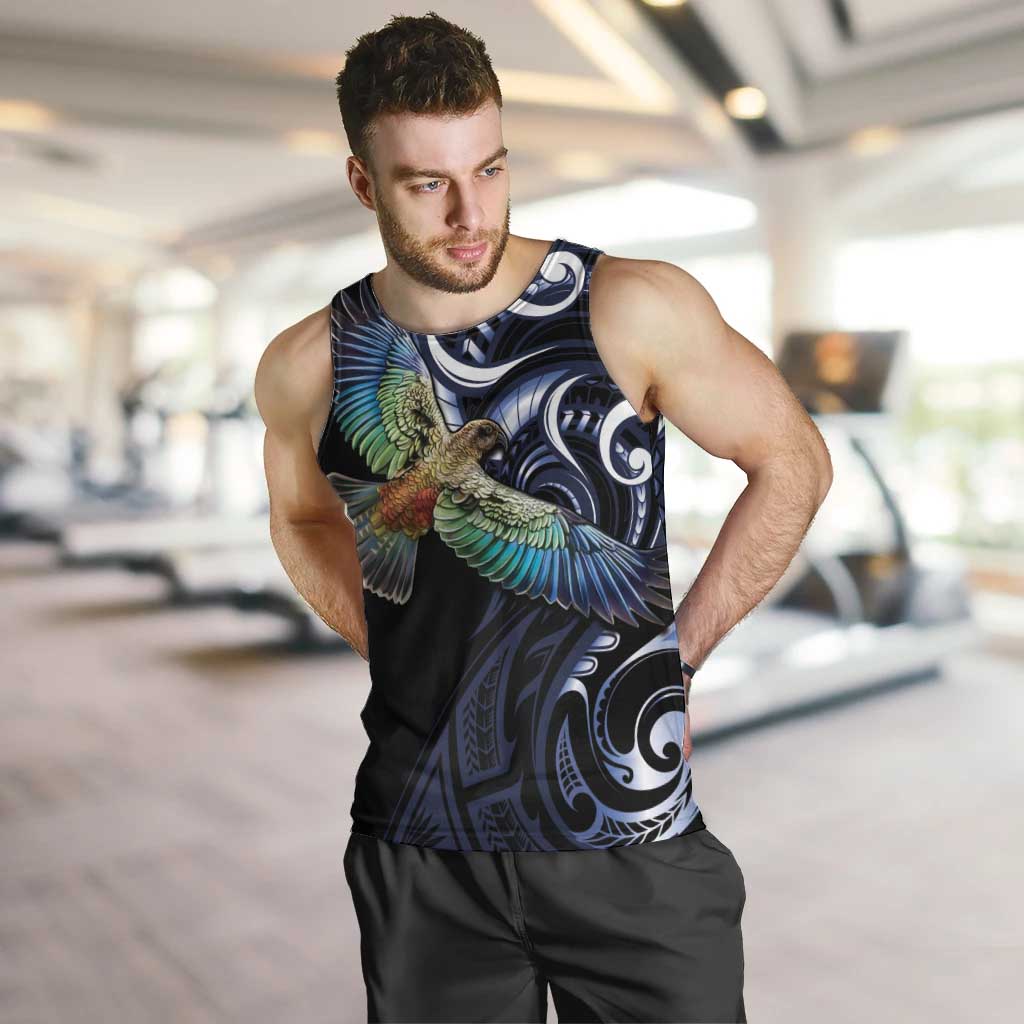 New Zealand Kea Bird Personalised Men Tank Top Maori Tribal Koru Art LT9 Blue - Polynesian Pride