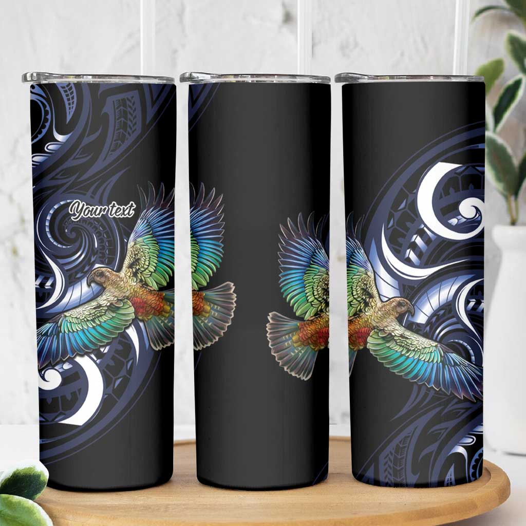 New Zealand Kea Bird Personalised Skinny Tumbler Maori Tribal Koru Art