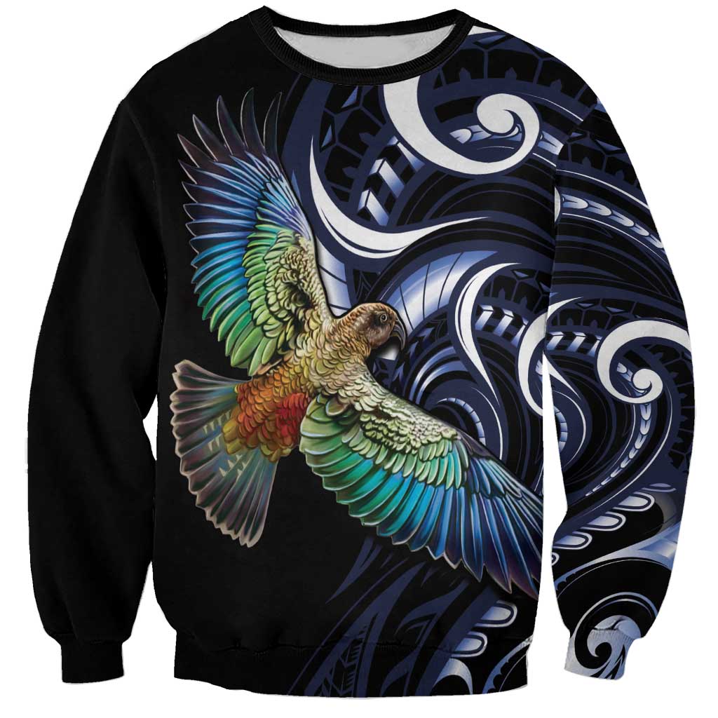 New Zealand Kea Bird Personalised Sweatshirt Maori Tribal Koru Art LT9 Unisex Blue - Polynesian Pride