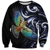 New Zealand Kea Bird Personalised Sweatshirt Maori Tribal Koru Art LT9 Unisex Blue - Polynesian Pride