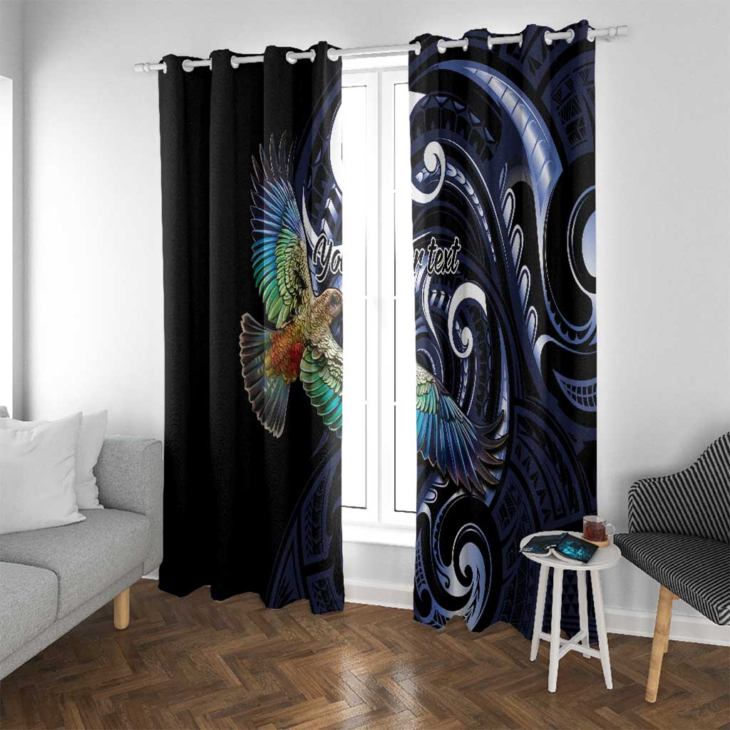 New Zealand Kea Bird Personalised Window Curtain Maori Tribal Koru Art LT9 With Grommets Blue - Polynesian Pride