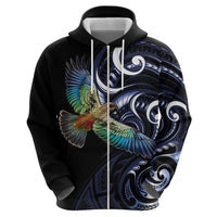 New Zealand Kea Bird Personalised Zip Hoodie Maori Tribal Koru Art