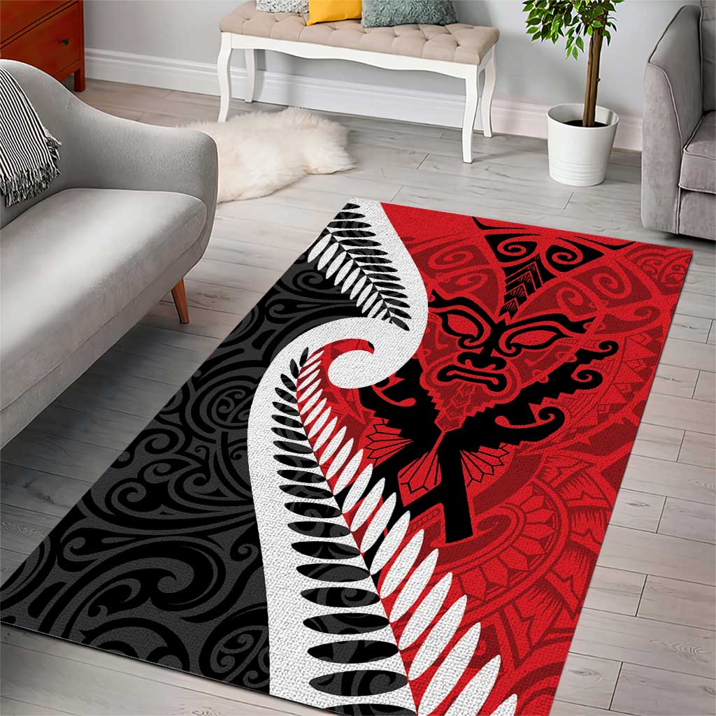 Silver Fern Koru Swirls with Maori Ta Moko Area Rug LT9 - Polynesian Pride