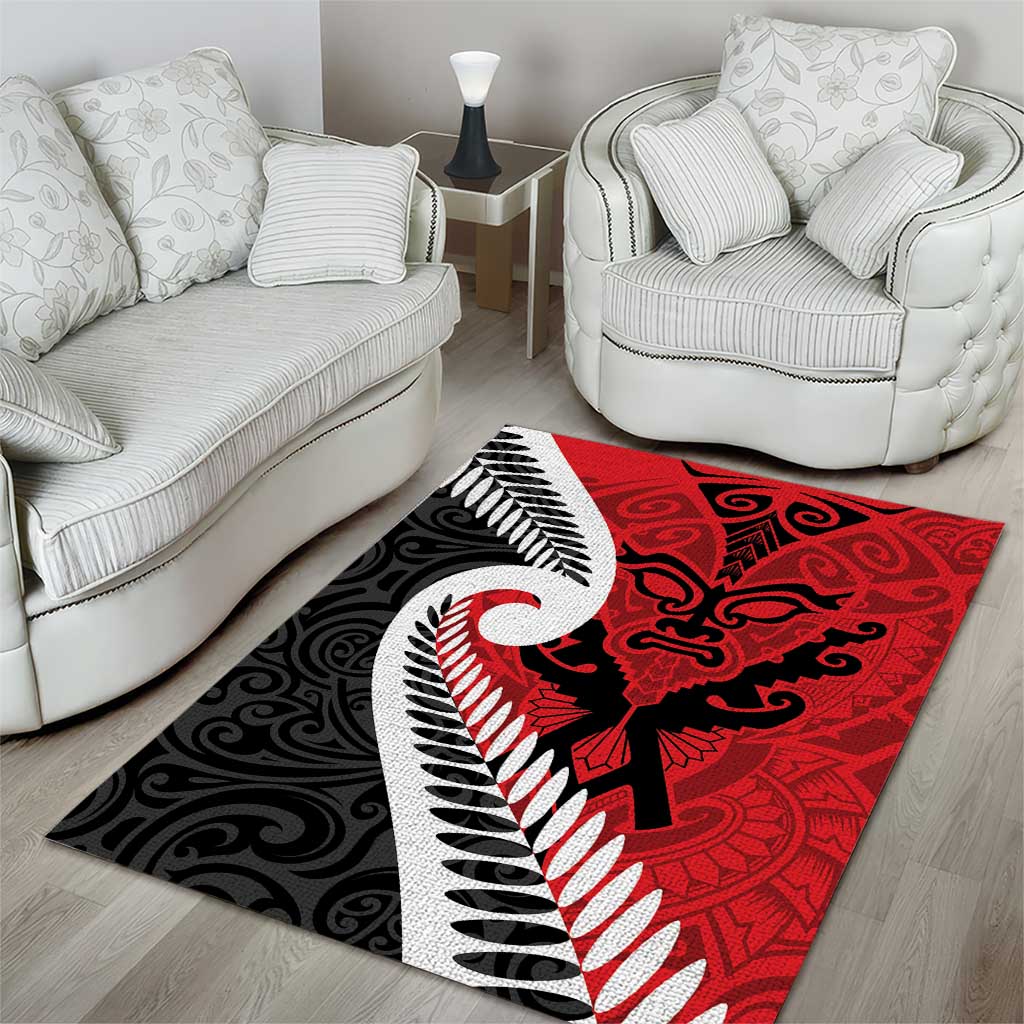 Silver Fern Koru Swirls with Maori Ta Moko Area Rug LT9 - Polynesian Pride