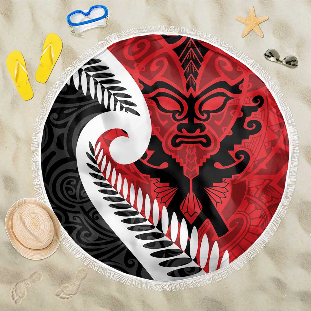 Silver Fern Koru Swirls with Maori Ta Moko Beach Blanket LT9 One Size 150cm Red - Polynesian Pride