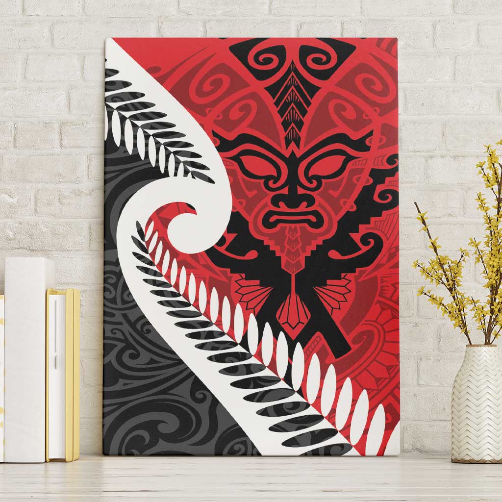 Silver Fern Koru Swirls with Maori Ta Moko Canvas Wall Art LT9 Without Frame Red - Polynesian Pride
