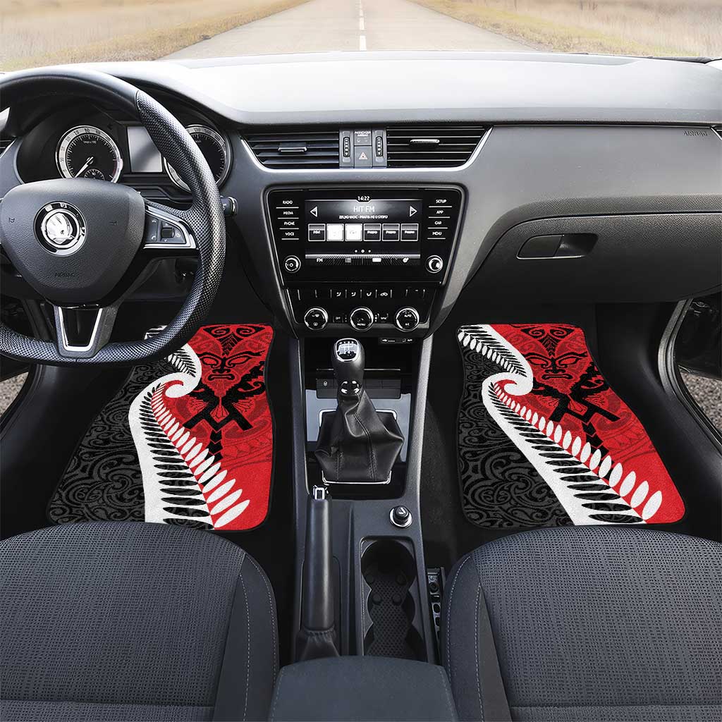 Silver Fern Koru Swirls with Maori Ta Moko Car Mats LT9 Set 2pcs - Front Red - Polynesian Pride