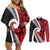 Silver Fern Koru Swirls with Maori Ta Moko Couples Matching Off Shoulder Short Dress and Long Sleeve Button Shirt