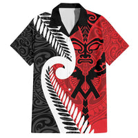 Silver Fern Koru Swirls with Maori Ta Moko Hawaiian Shirt LT9 Red - Polynesian Pride