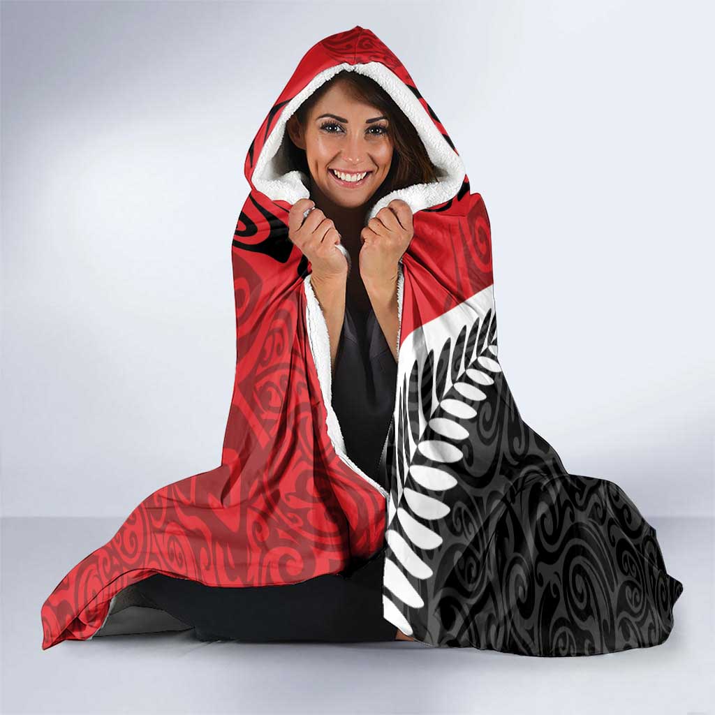 Silver Fern Koru Swirls with Maori Ta Moko Hooded Blanket LT9 - Polynesian Pride