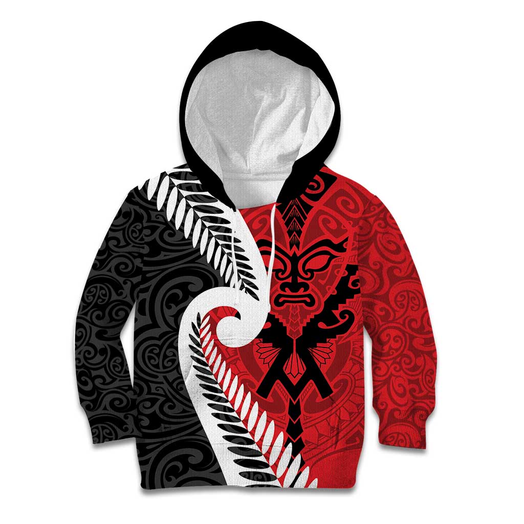 Silver Fern Koru Swirls with Maori Ta Moko Kid Hoodie