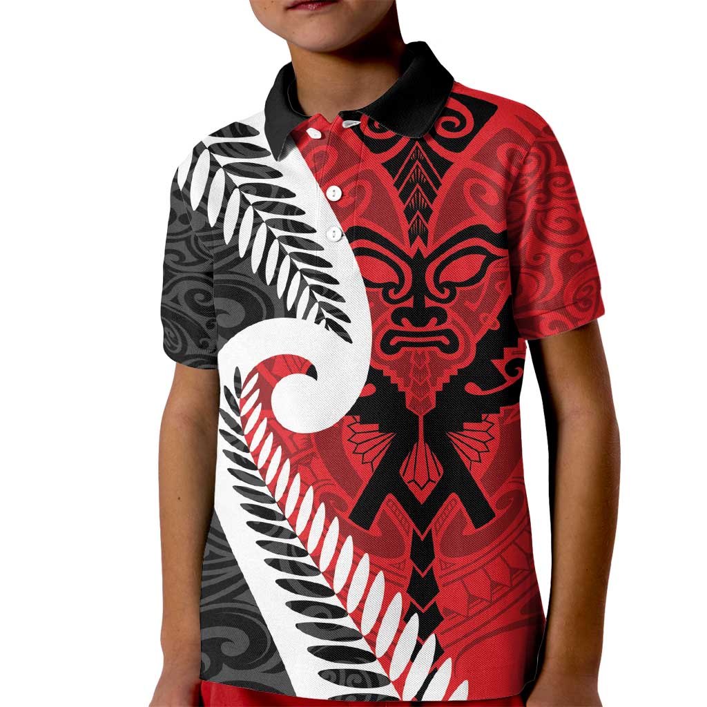 Silver Fern Koru Swirls with Maori Ta Moko Kid Polo Shirt