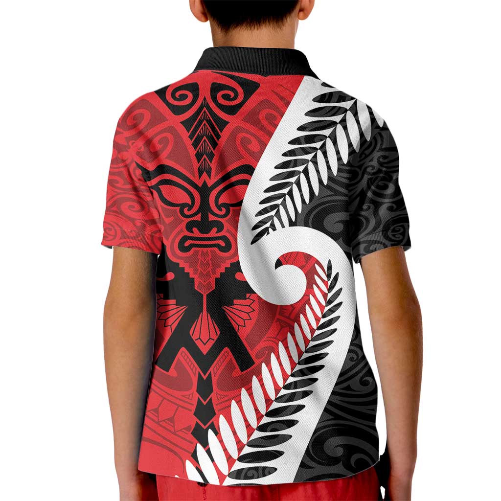 Silver Fern Koru Swirls with Maori Ta Moko Kid Polo Shirt