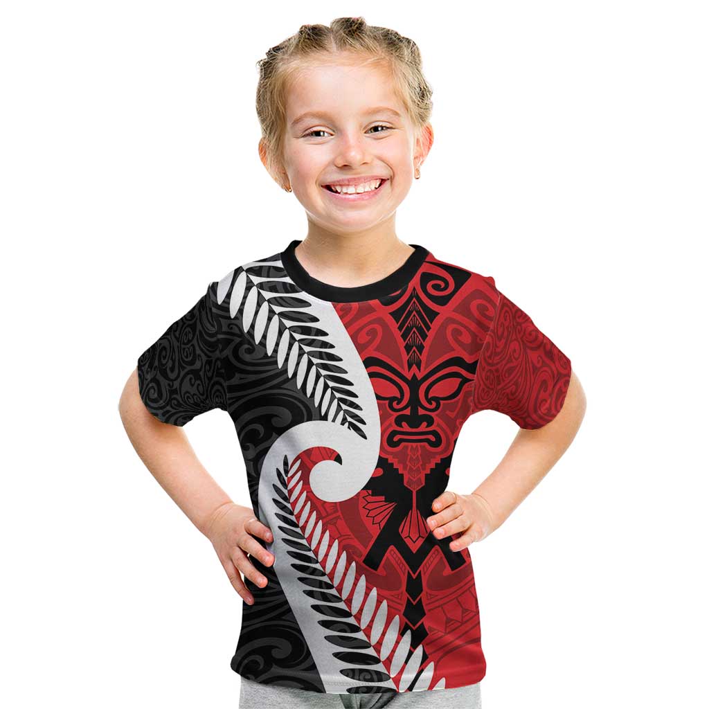 Silver Fern Koru Swirls with Maori Ta Moko Kid T Shirt