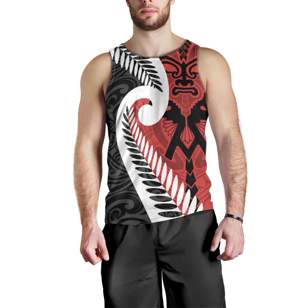Silver Fern Koru Swirls with Maori Ta Moko Men Tank Top LT9 - Polynesian Pride