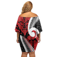 Silver Fern Koru Swirls with Maori Ta Moko Off Shoulder Short Dress LT9 - Polynesian Pride
