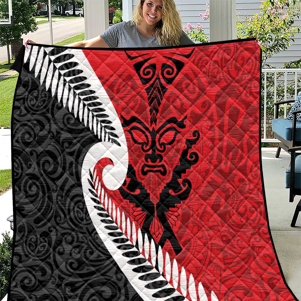 Silver Fern Koru Swirls with Maori Ta Moko Quilt