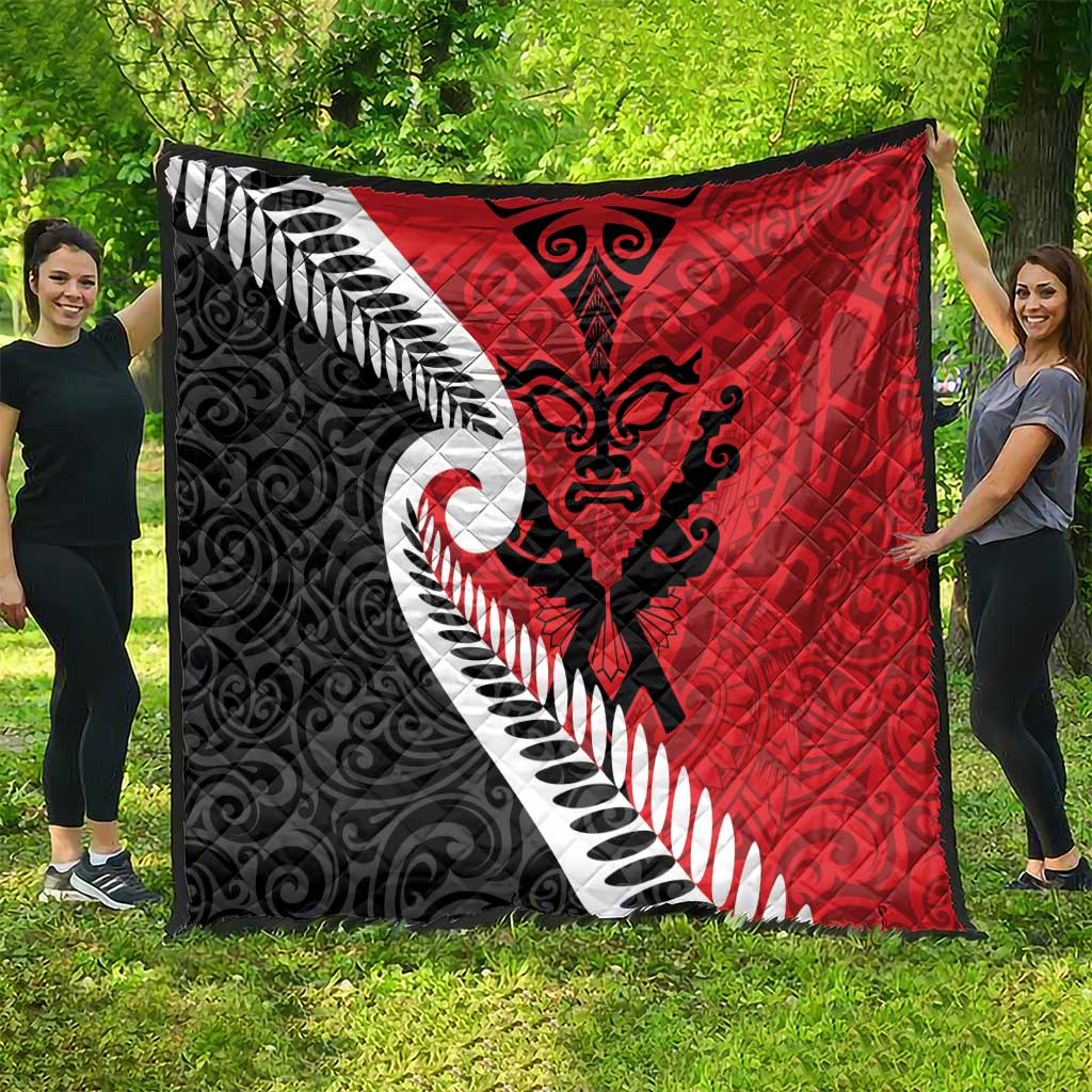 Silver Fern Koru Swirls with Maori Ta Moko Quilt