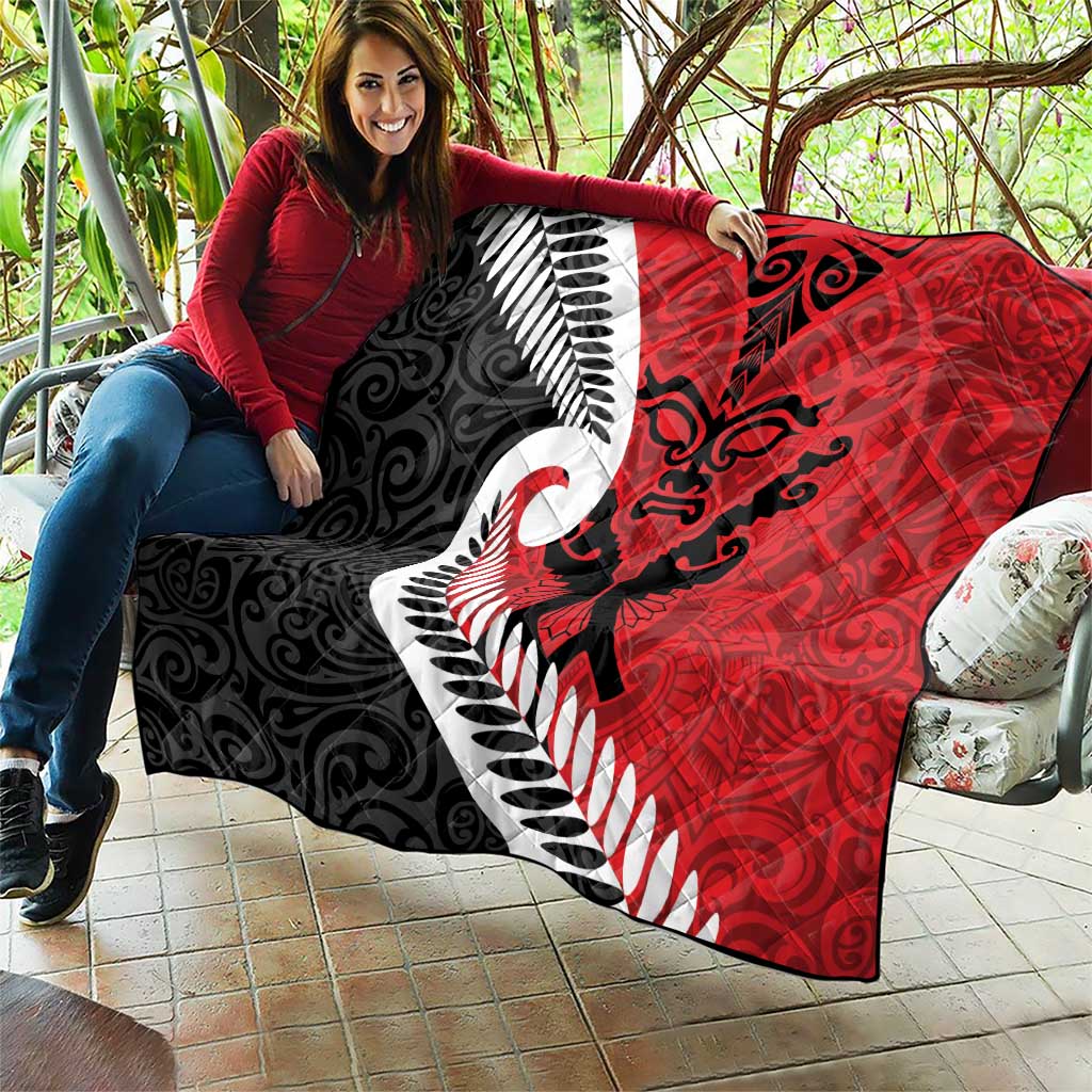 Silver Fern Koru Swirls with Maori Ta Moko Quilt